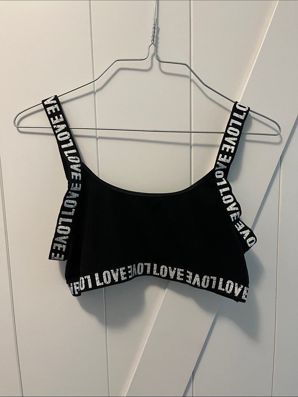 Love Black Ribbed Crop Camisole with Branded Straps